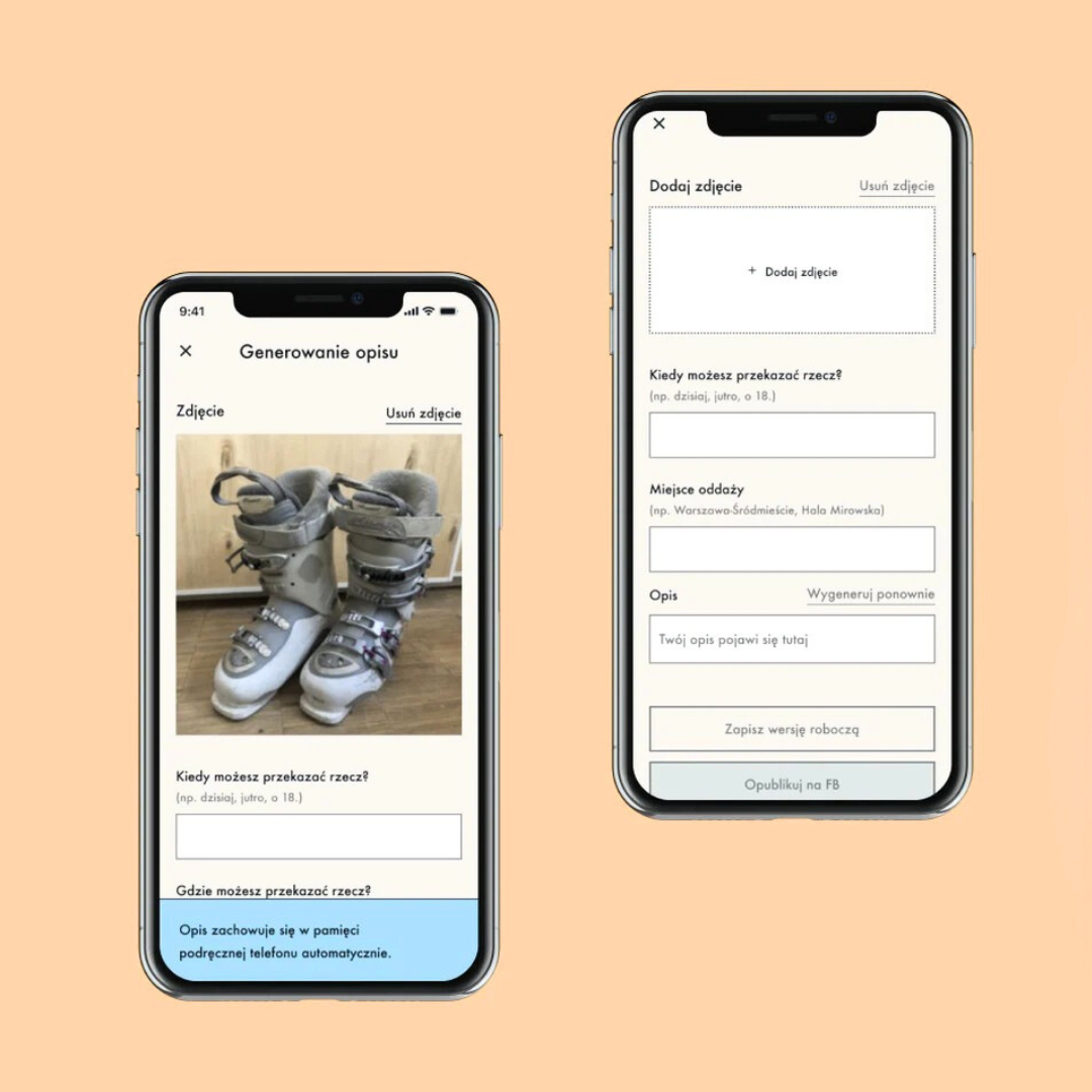 Two smartphones displaying an app in use on screens