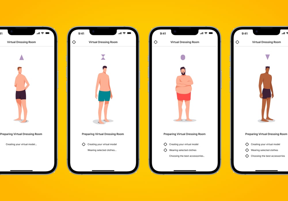 mockup of virtual tryout app showing several different body shapes