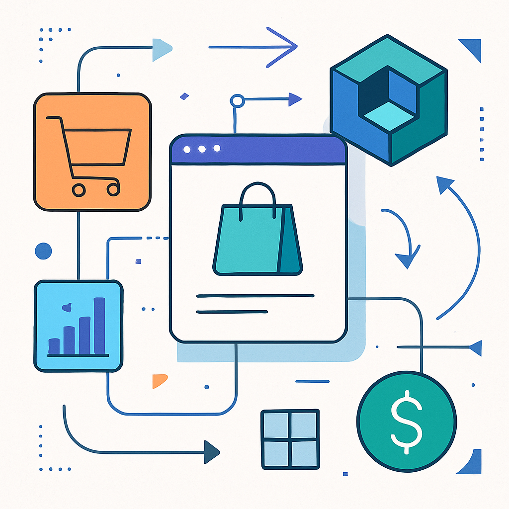 Image about visual headless cms Storyblok for landing page about commerce engines  make it abstract