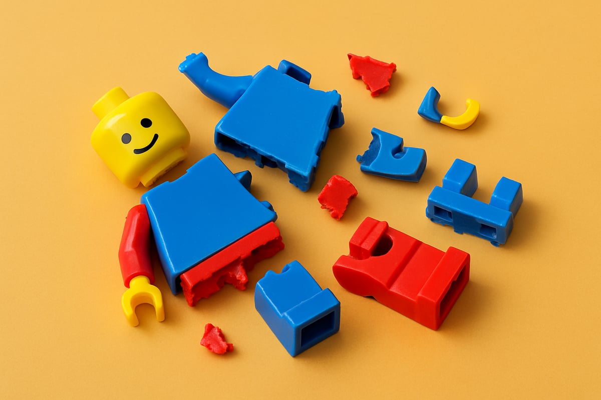 broken lego figure on a plain background vivid colors