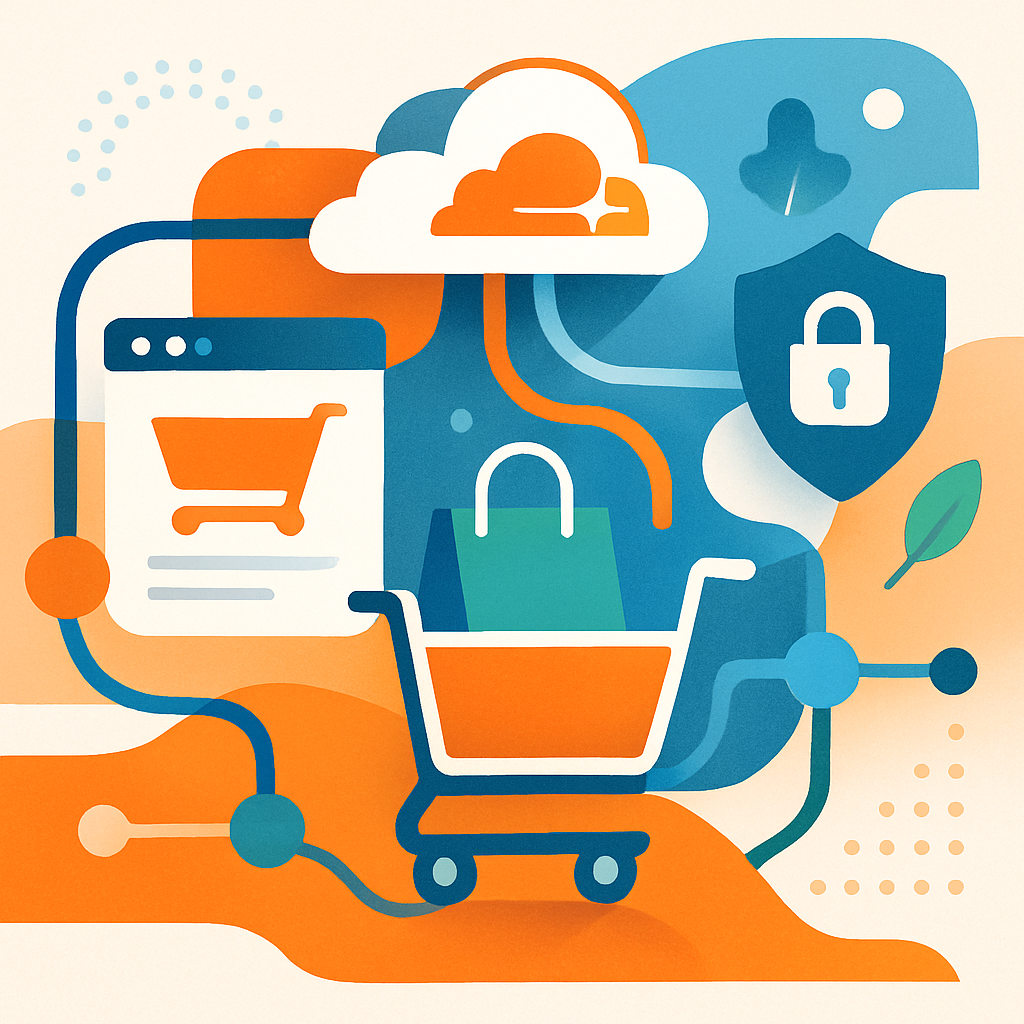 image about Cloudfare that delivers fast secure and resilient edge network to accelerate online shopping experience make it abstract dont use words op-1