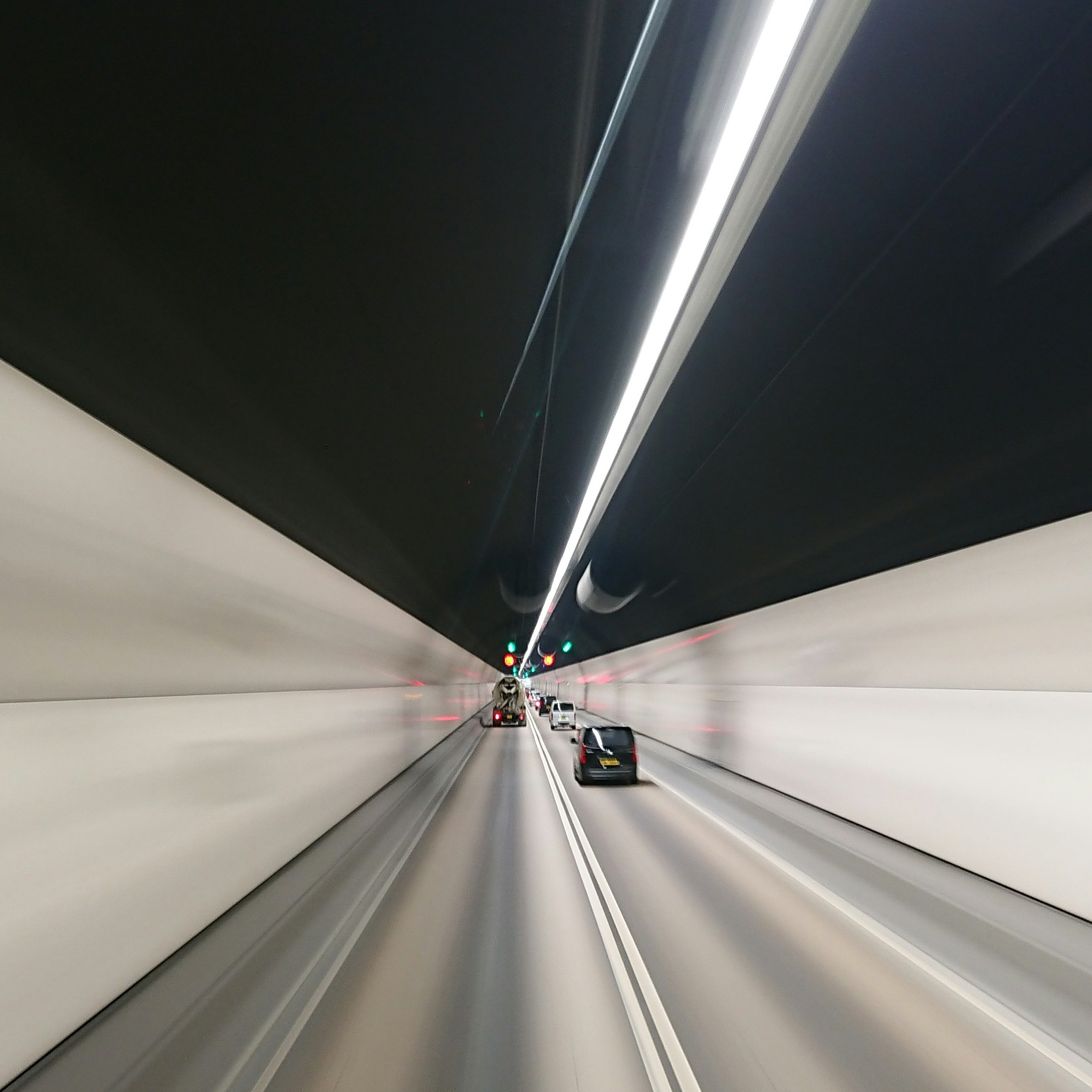 Cars in a tunnel.