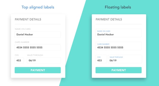 Two versions of visible labels in a form.