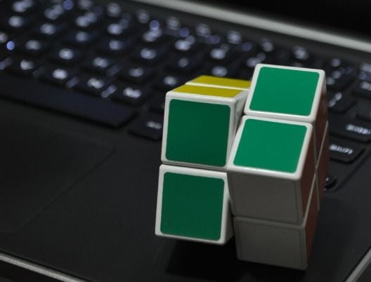 rubik cube on a keyboard