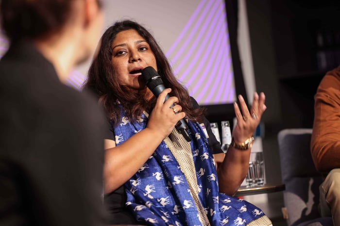 Manjuri Sinha speaking at the panel