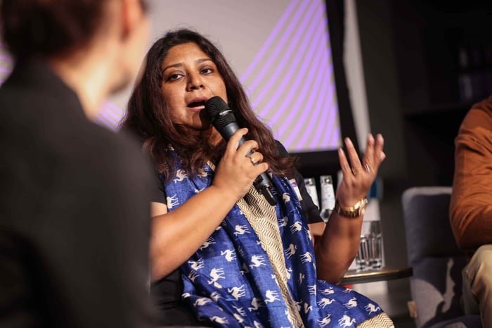 Manjuri Sinha speaking at the panel