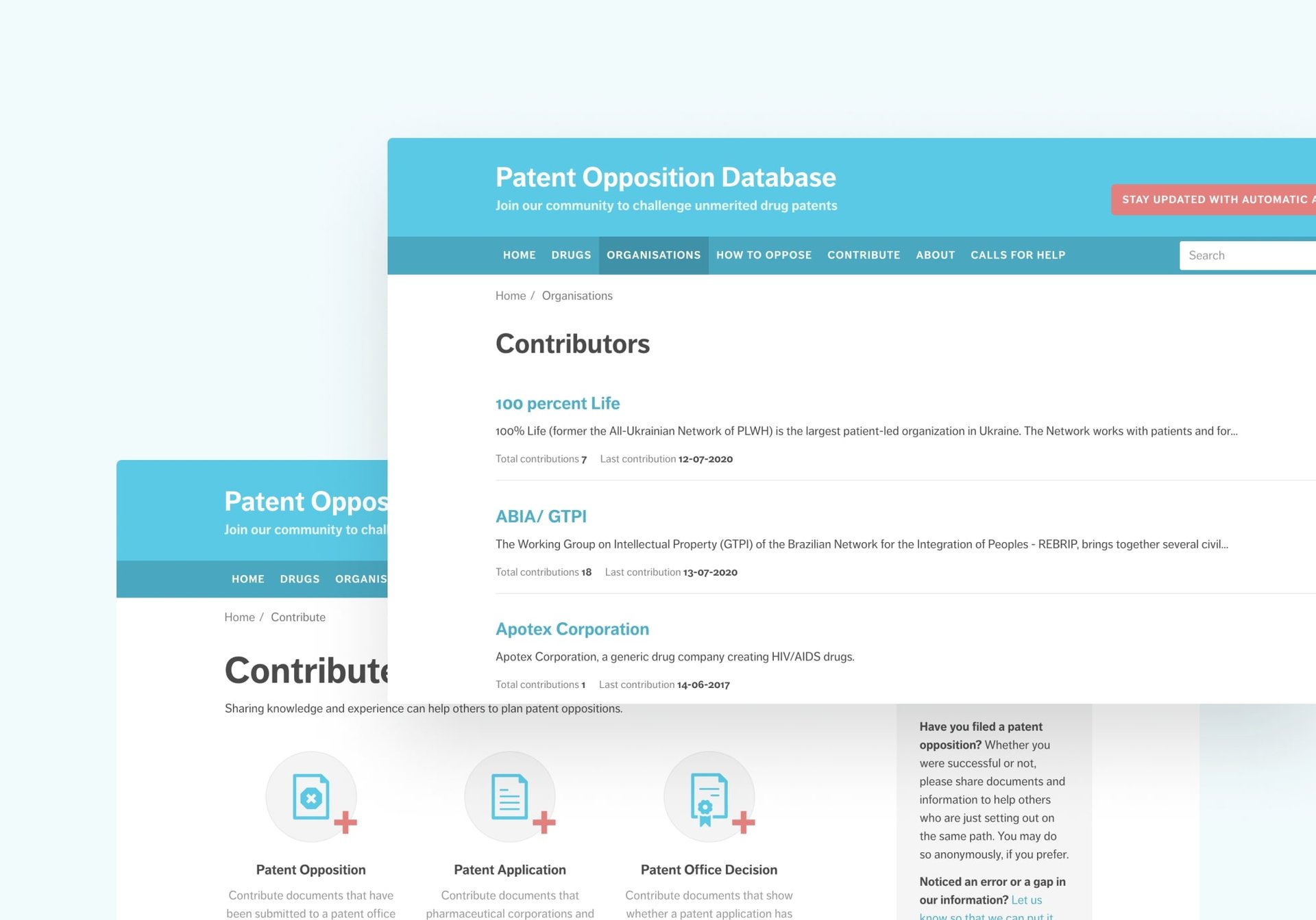 Digital patent opposition database view