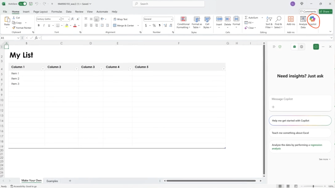 Excel Miscrosoft Copilot