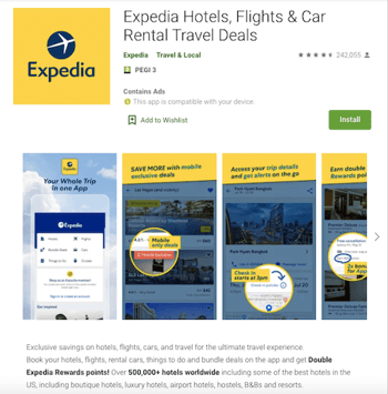 Expedia app Google Play Store page