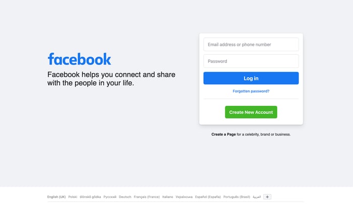 Facebook website screenshot