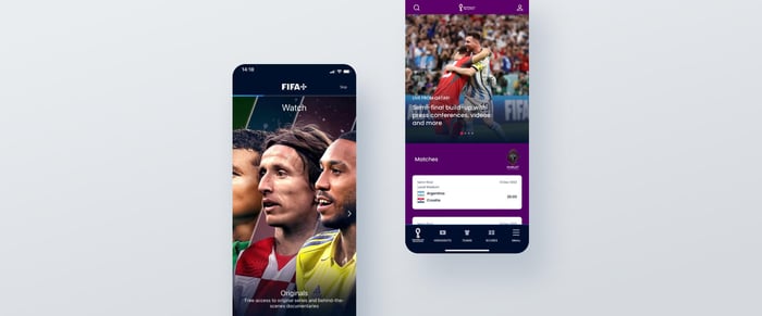 Example screenshots from the FIFA+ mobile app interface