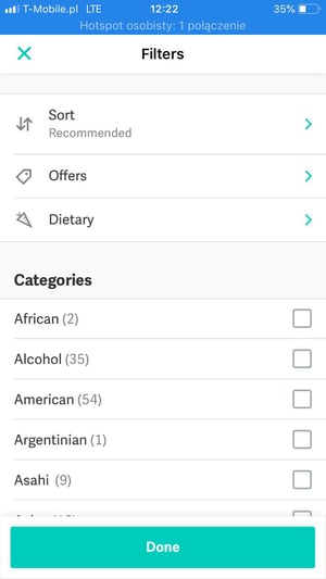 Filters feature in Deliveroo app