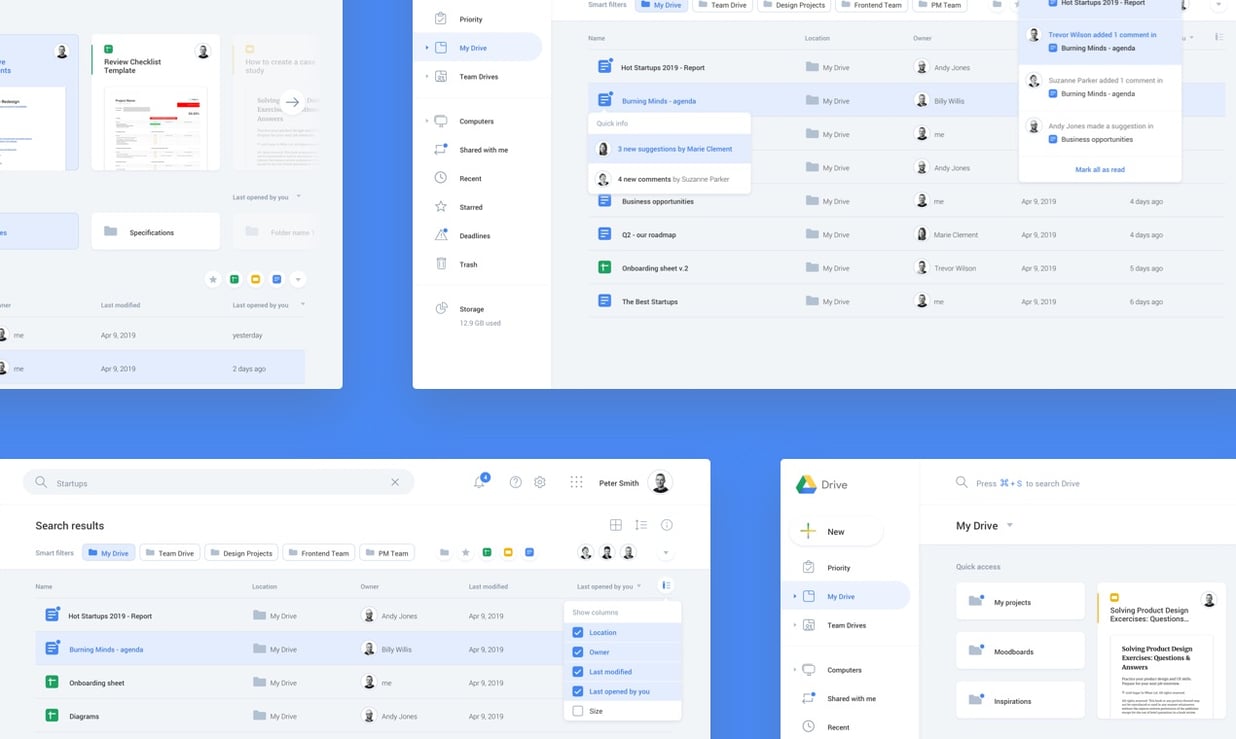 Google Drive redesign screens