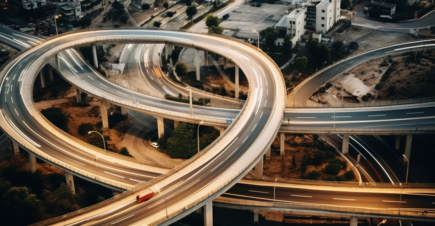 roads intersection winding roads midjourney ai