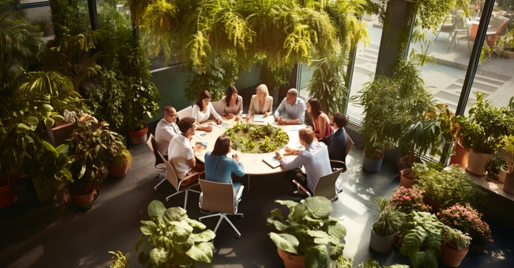 round table in the green office midjourney donut economy