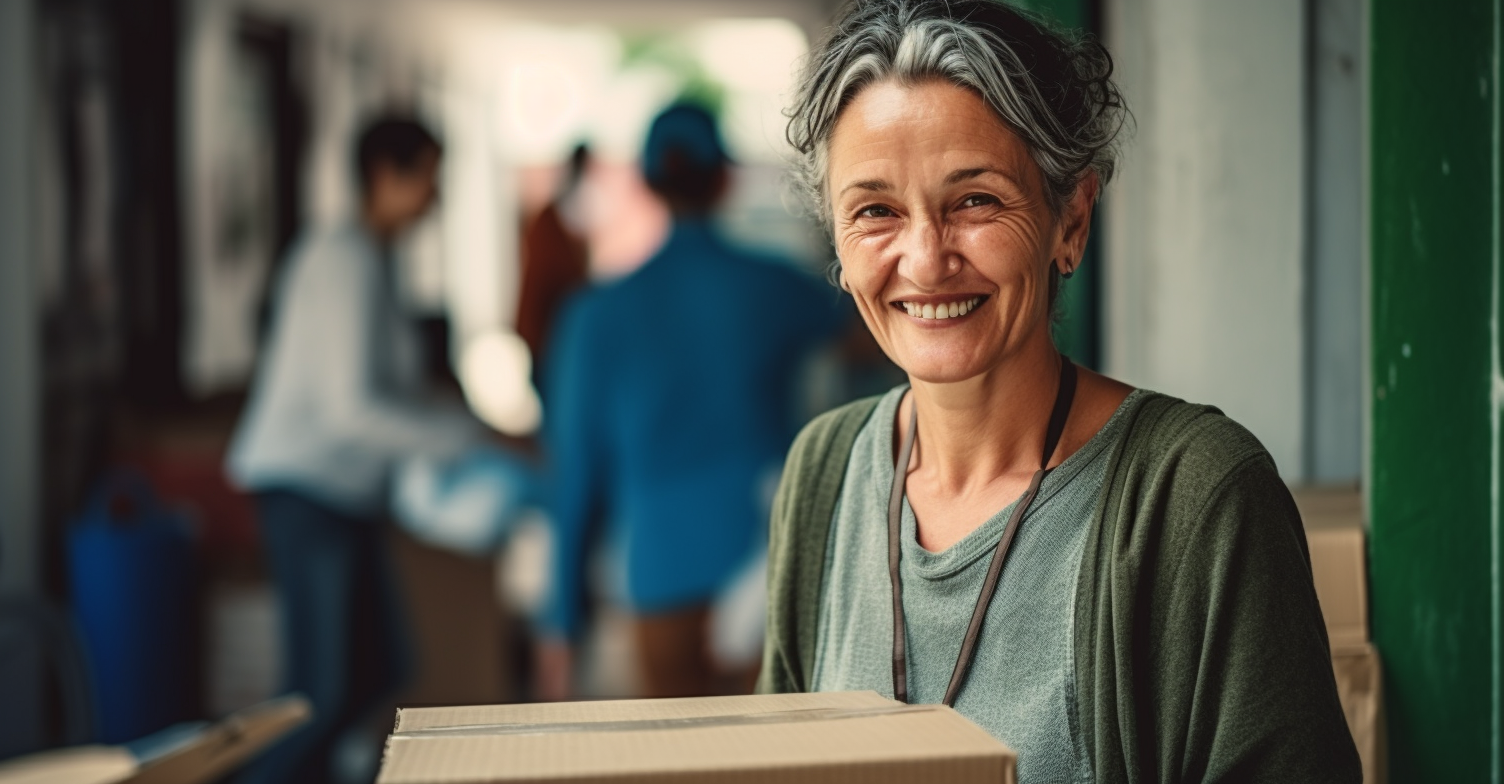 woman with a donation box charity midjourney 