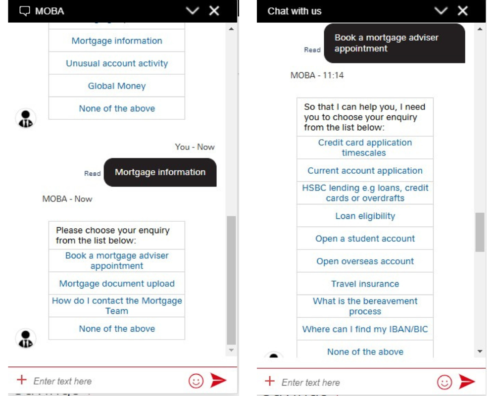 HSBC, MOBA virtual assistant screen 1