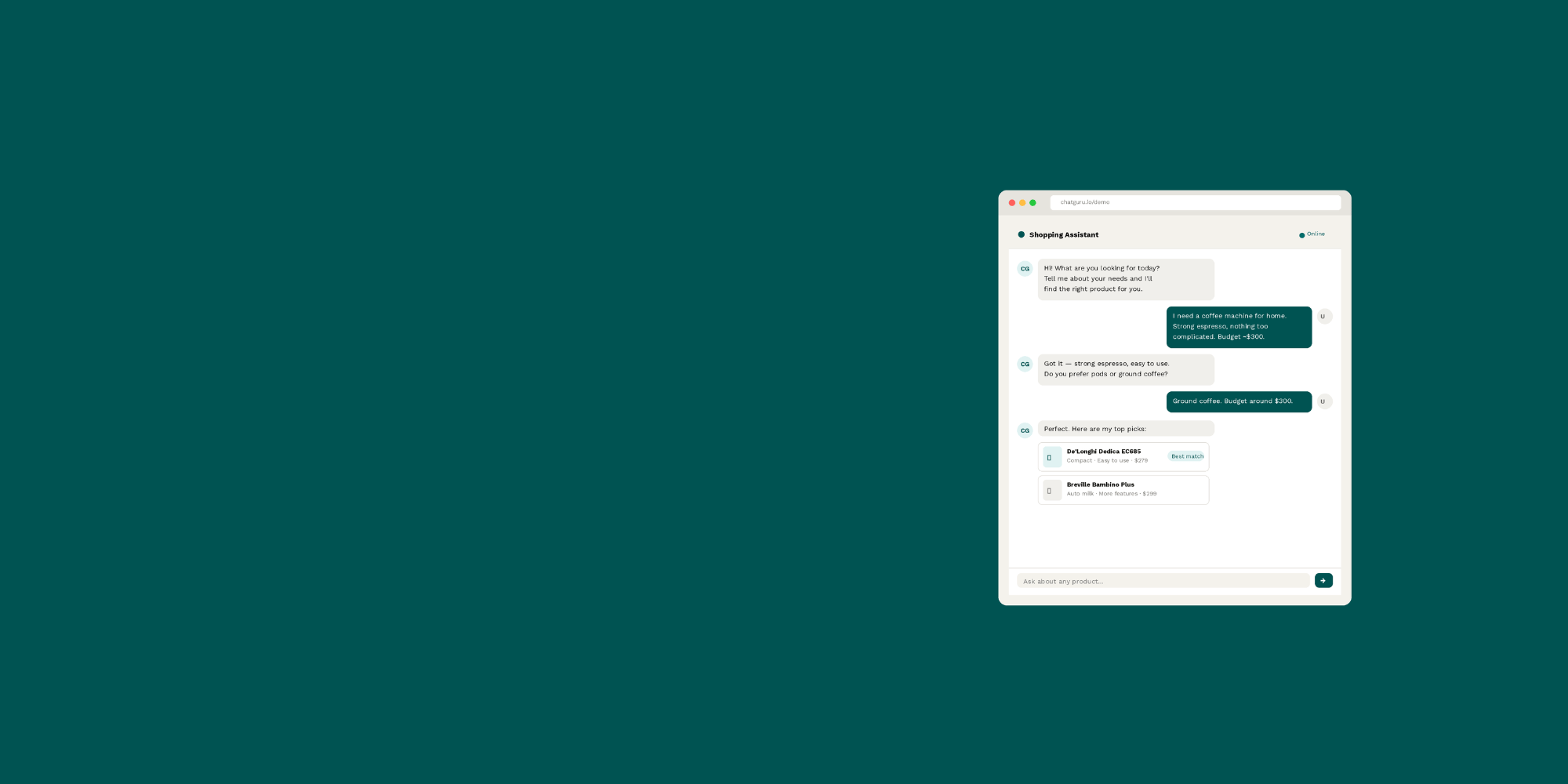 Hero image chatguru commerce LP