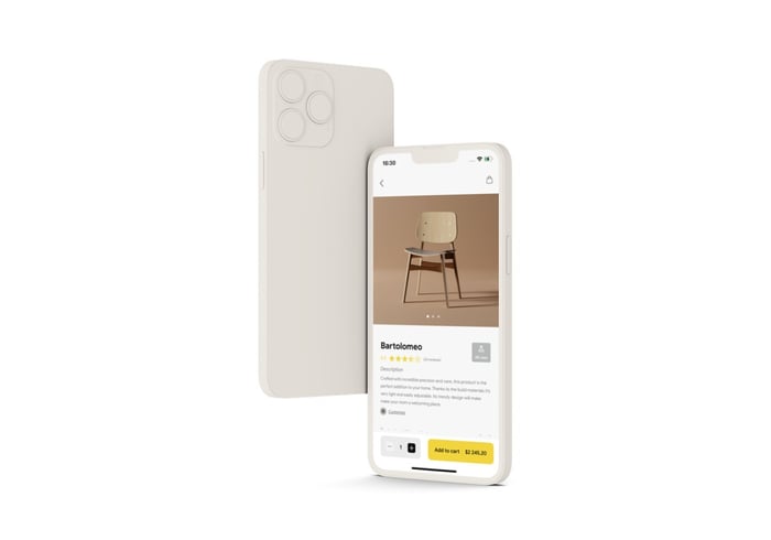 Augmented reality in mobile commerce example - mobile phone screen displaying an AR app feature