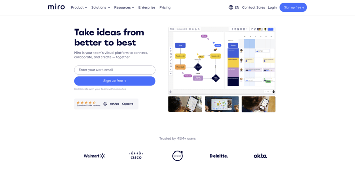 Landing page best practices example Miro