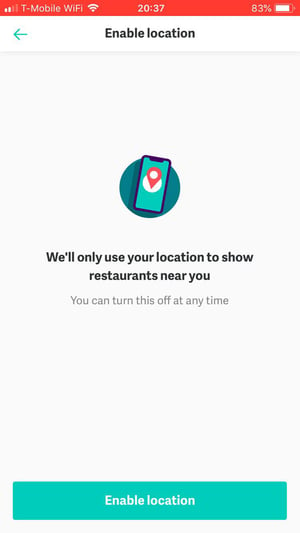 Location feature in Deliveroo app