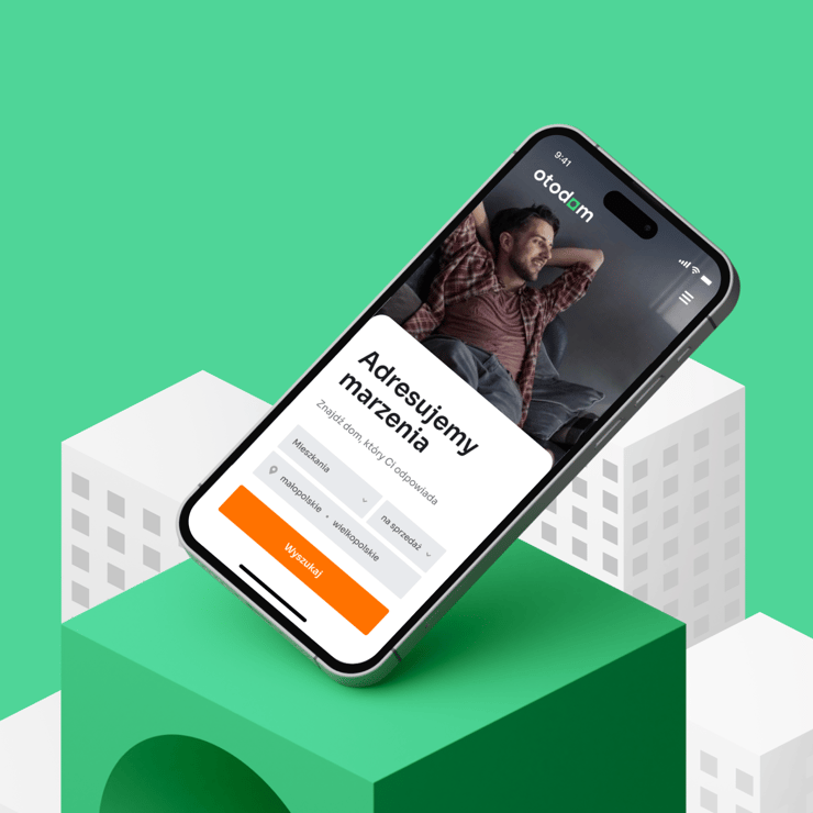 Mobile app design for Otodom with a homepage opened.