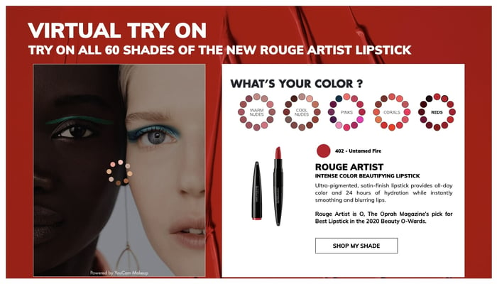 Screenshot of Sephora's try-on website