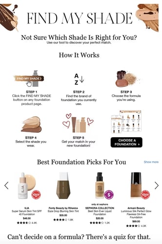 Screenshot of Sephora's app - "Find My Shade"
