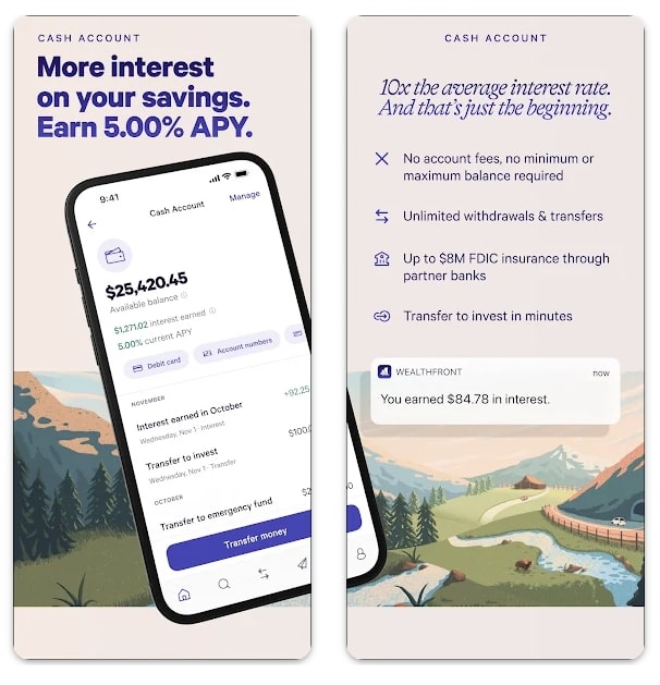 Smartphone showcasing Wealthfront app
