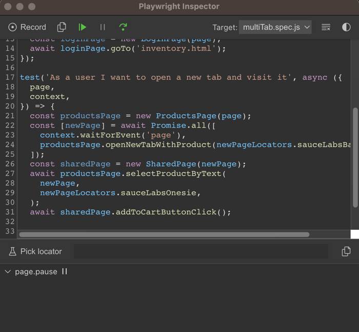 Playwright inspector tool used for recording all the tests based on user actions.