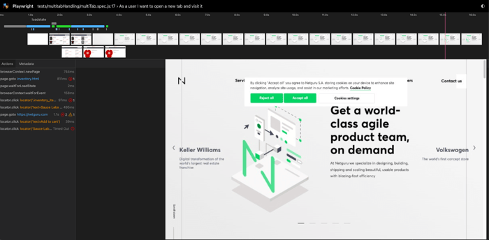 Playwright trace viewer that helps with keeping track of all the tests run.