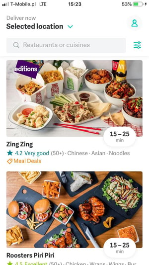 Search feature in Deliveroo app