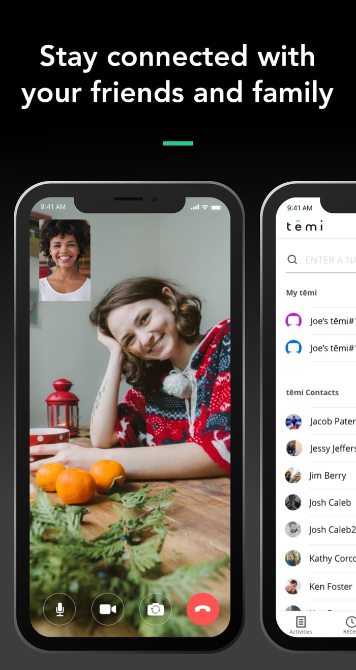 Temi App Screenshot - Video Chat + Contacts