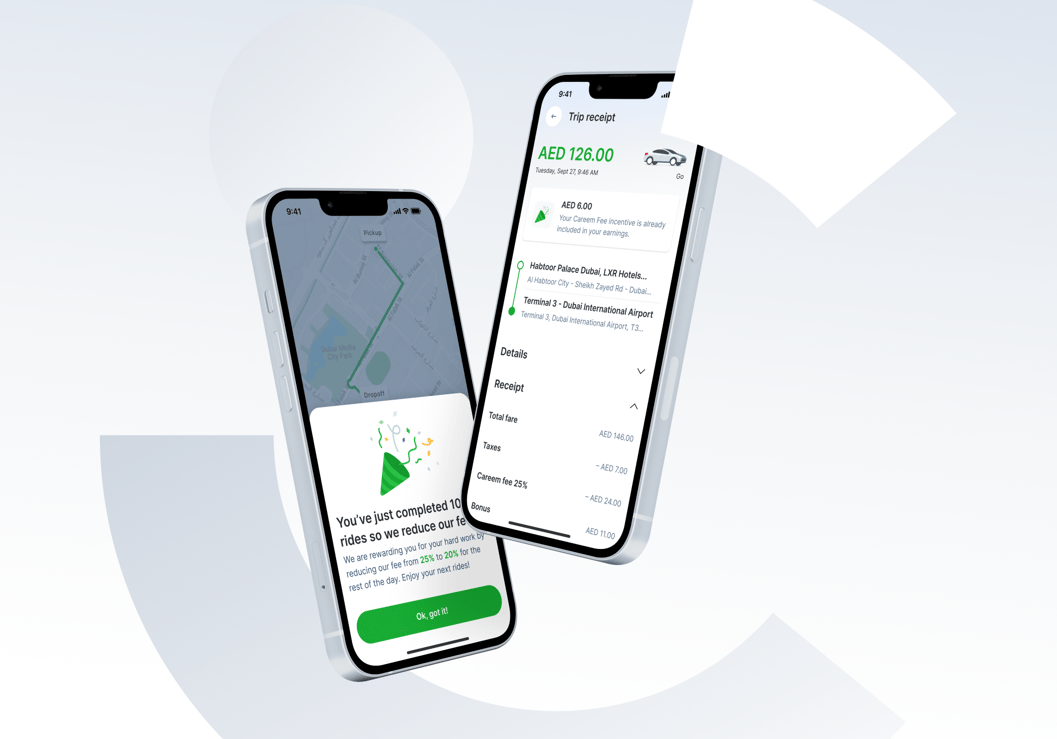 UX and UI design for Careem, Two Captain Screens Presented