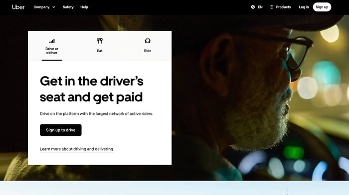 Uber website screenshot