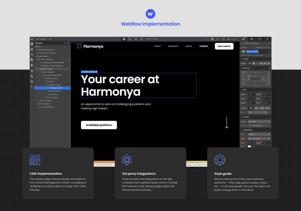 Webflow implementation for Harmonya