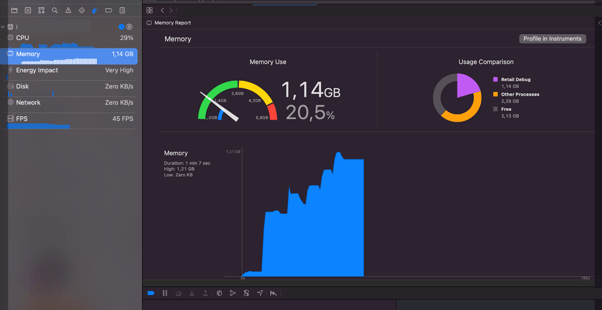 XCode Memory report