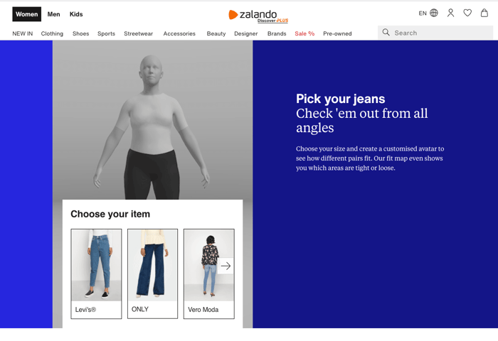 Zalando’s virtual try-on webpage
