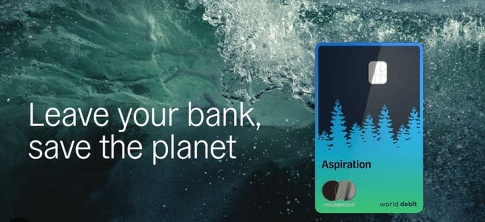 Aspiration bank debit card and bank tagline