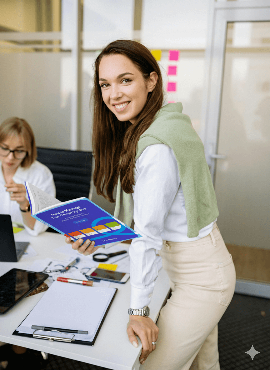 designer lady reading design system ebook