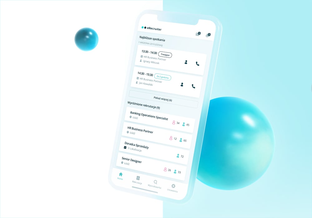 eRecruiter app visualization with white-blue background