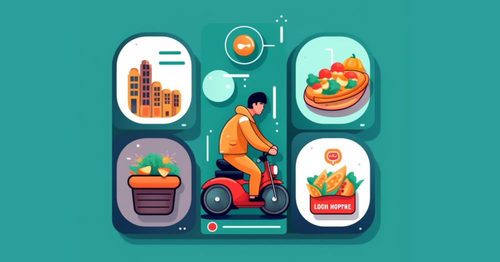 Delivery man on a scooter bringing food ordered by an app