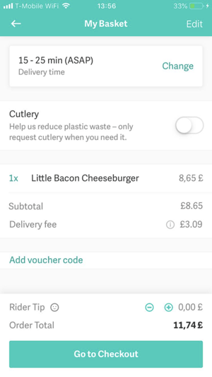 Basket feature in Deliveroo app issue