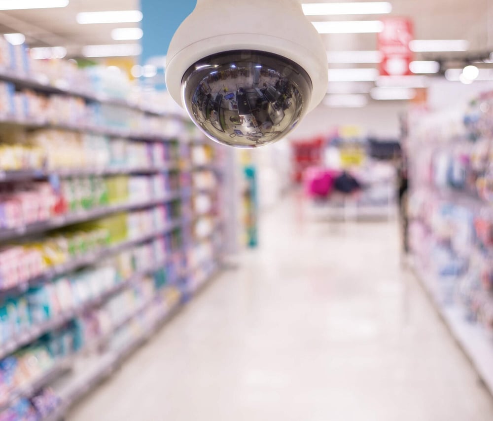 CCTV camera in retail store alley