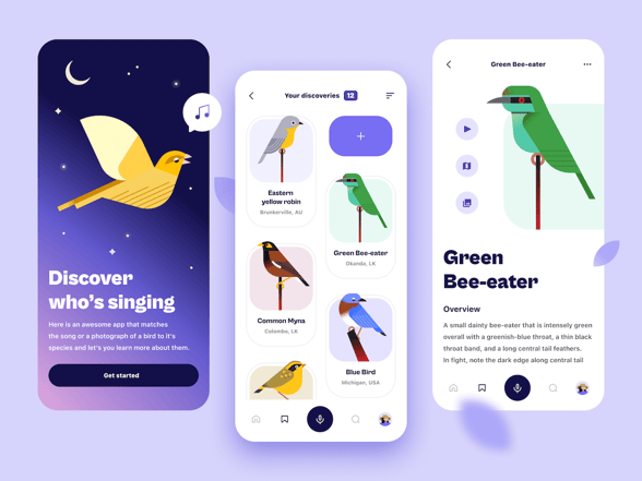 mobile app bird singing illustration