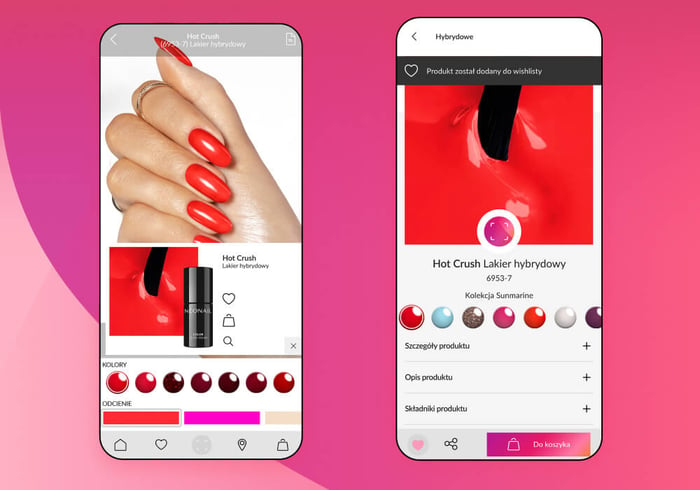 two screenshots side-by-side of Cosmo's virtual try-on app feature