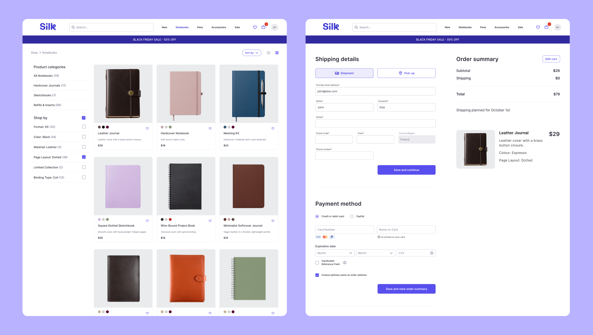 Leather goods ecommerce example