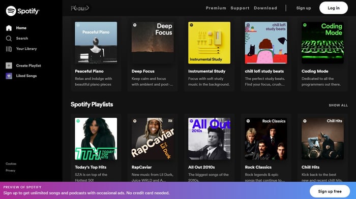 Spotify website screenshot