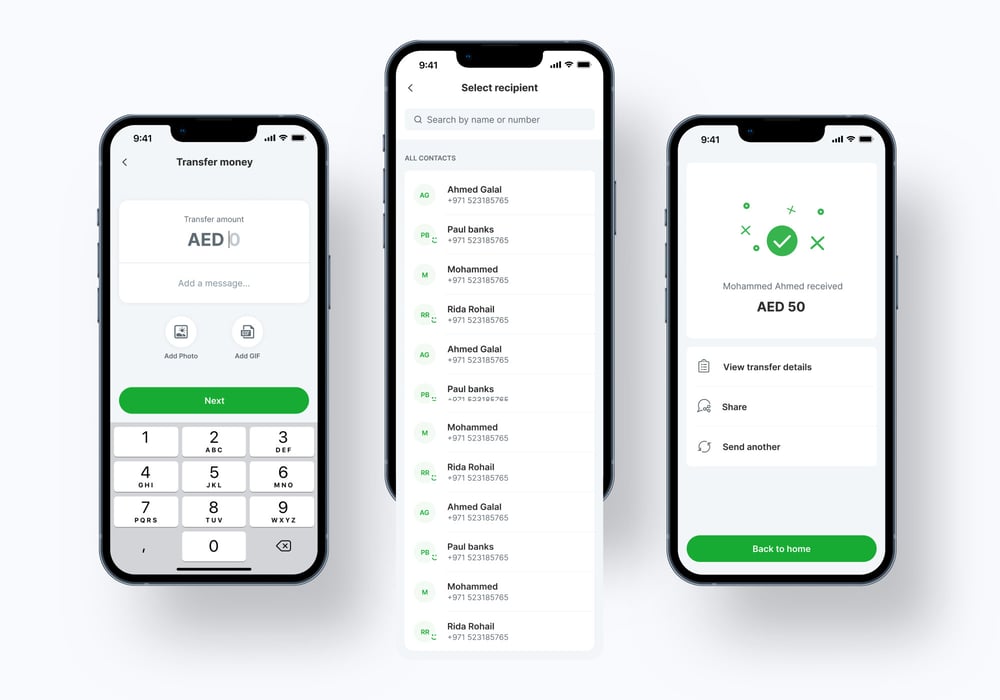Careem Pay step by step money transfer screens