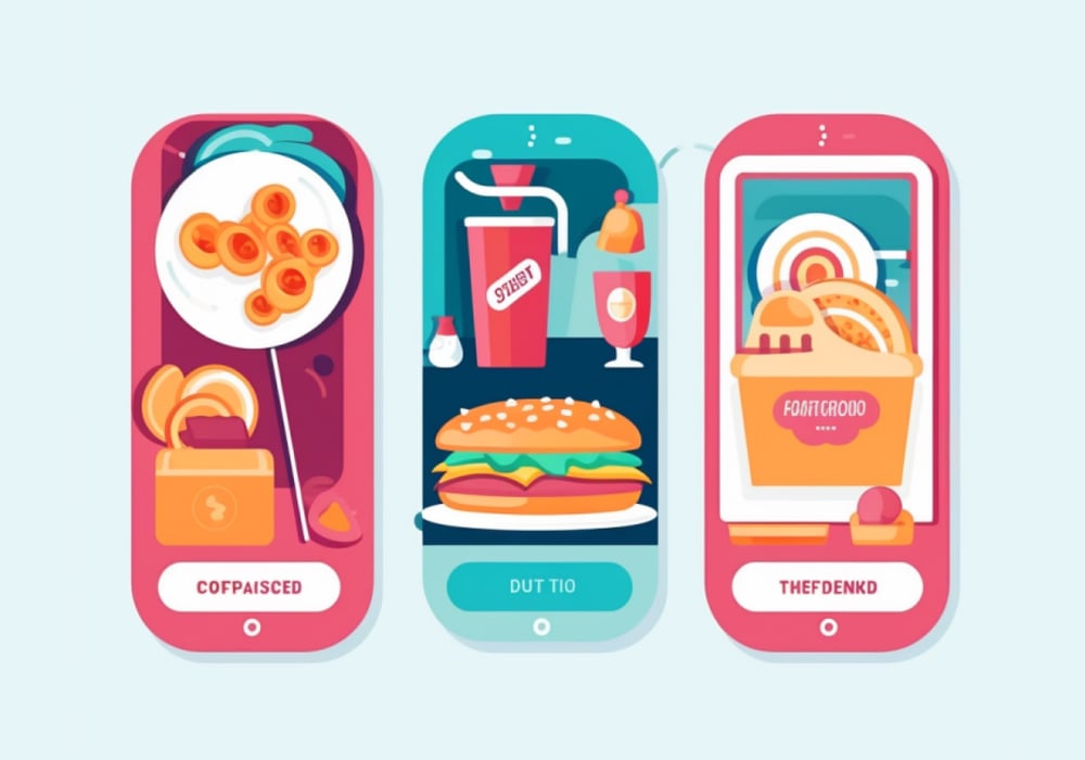 A vector illustrations for app mockup with food on the screen